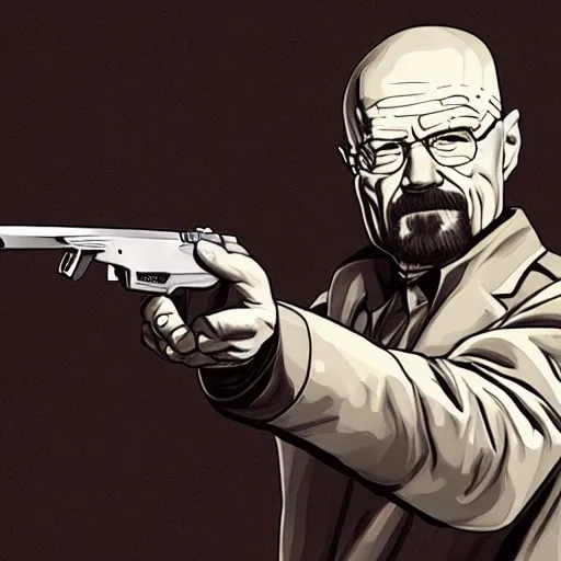 Prompt: Walter White pointing a gun at you, lineart