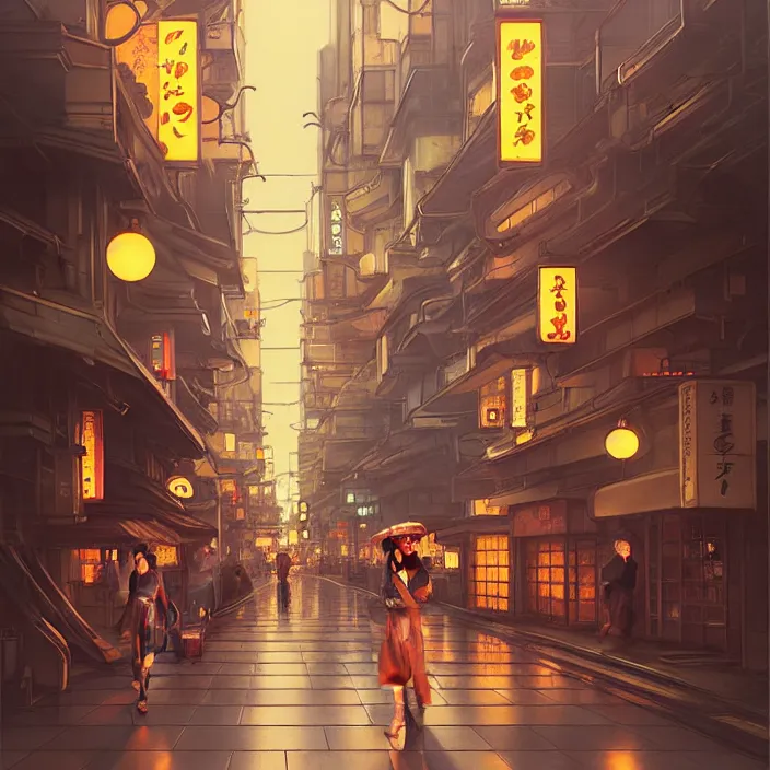 Image similar to empty tokyo at night, spring, in the style of studio ghibli, j. c. leyendecker, greg rutkowski, artem