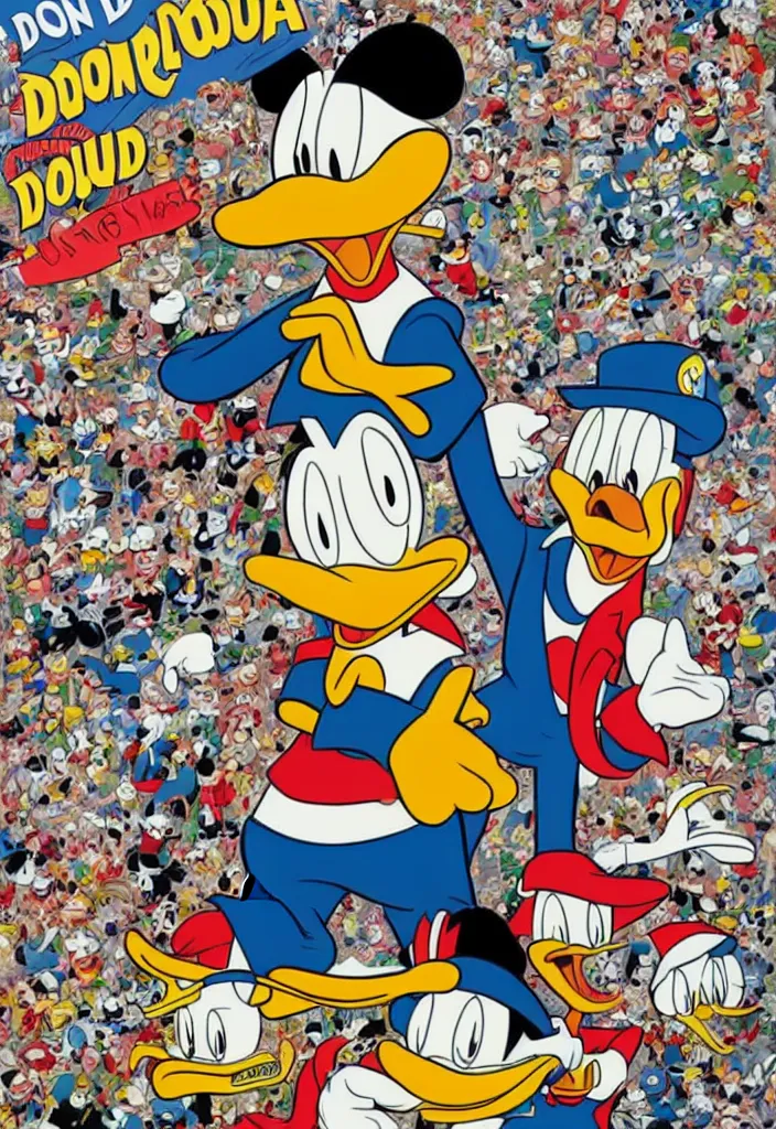 Prompt: donald duck's drug addiction, comic book cover by don rosa