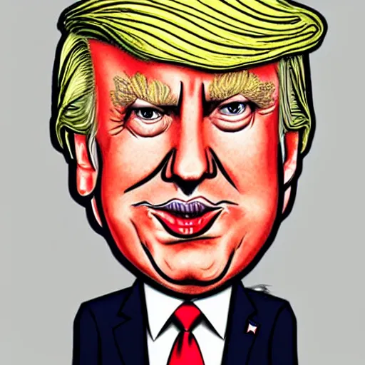 Prompt: a caricature drawing by Mort Druker of Donald Trump