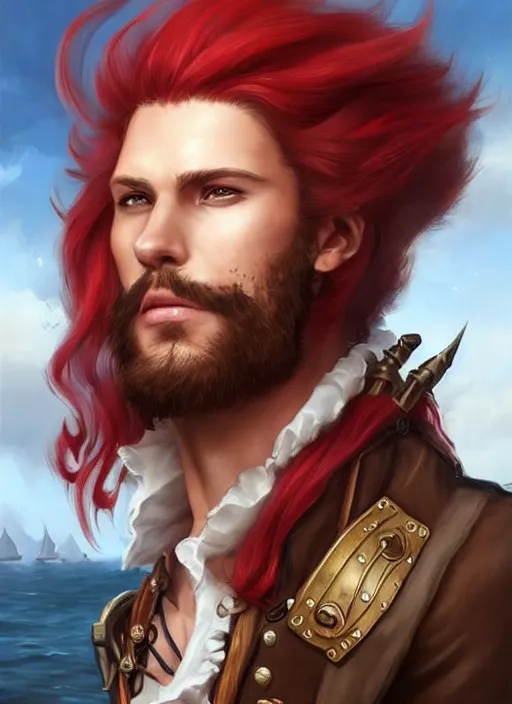 portrait of a male pirate with flowing red hair!!!!!!, | Stable ...