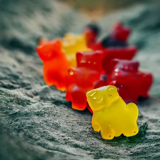 Prompt: geographic photos of wild gummy bears, award winning photography, 4 k