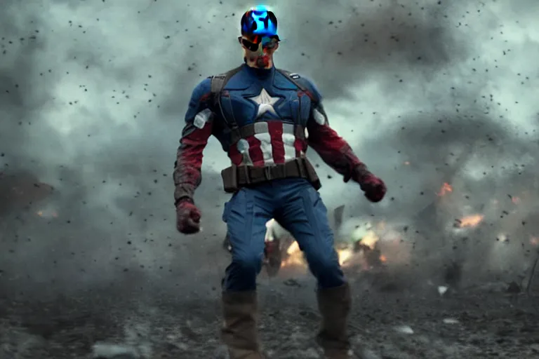 Image similar to film still of zombie Captain America in new avengers movie, 4k