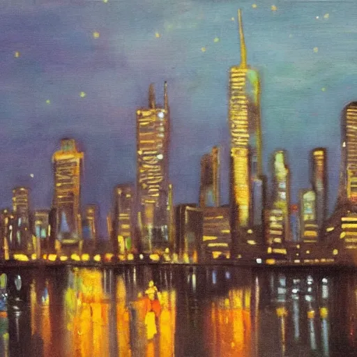 Prompt: painting of the cityscape at night