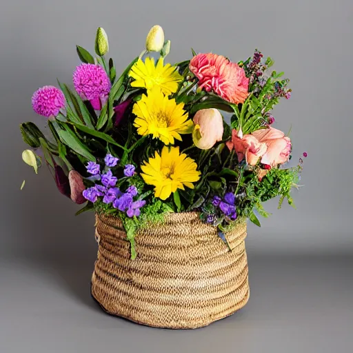 Prompt: a basket #made# of flowers