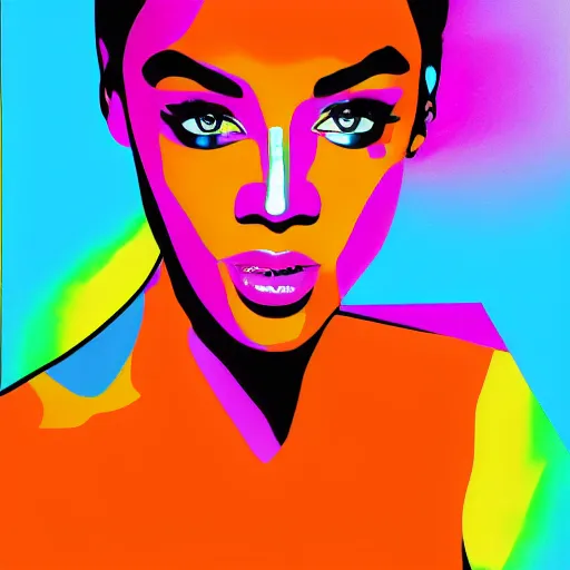 Image similar to rainbow tyra banks. pop art