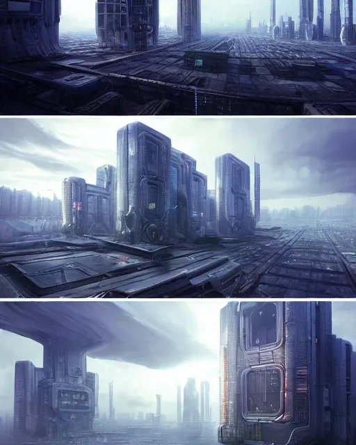 Image similar to dystopian mega city, neo-brutalist buildings, by Leon Tukker, Makoto Kobayashi, 8k high detail, masterpiece, trending on ArtStation