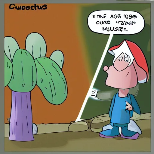 Image similar to cactus talking to mushroom comic