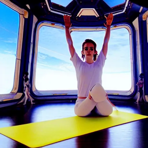 Prompt: emma watson as yoga instructor in space, trending high quality art station, cinematic shot, magical colors and atmosphere, perfect composition, coherent, realistic, professional 8 k