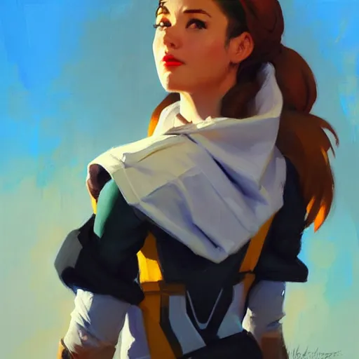 Prompt: greg manchess portrait painting of abigail shapiro as overwatch character, medium shot, asymmetrical, profile picture, organic painting, sunny day, matte painting, bold shapes, hard edges, street art, trending on artstation, by huang guangjian and gil elvgren and sachin teng
