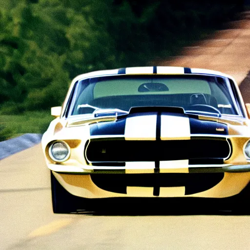 Image similar to a photo of a speeding 1969 Shelby GT350, velvia 50 film