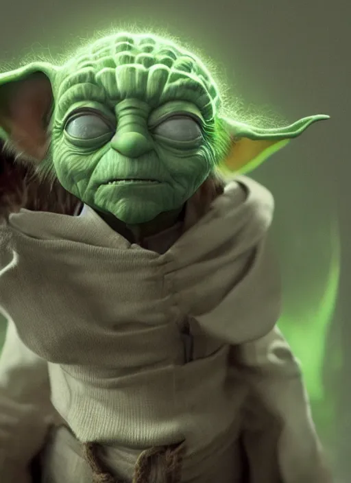 Prompt: Portrait of Pedro Pascal dressed as Yoda by Brian Selznick and Almacan and Kazuhiko Nakamura and jeffchendesigns and Vitaly-Sokol, Star Wars, magical, enchanted, hyper realistic, green mist, octane render, raytracing, trending on artstation, deviantart, artstationHD, artstationHQ, unreal engine, 4k, 8k