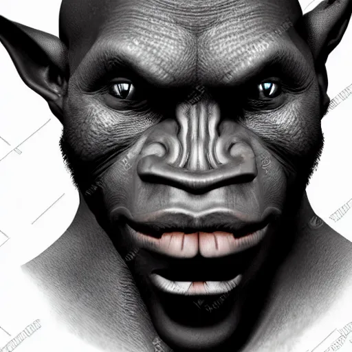 Image similar to a detailed portrait of a black orc, art illustration, incredibly highly detailed and realistic, 8 k, sharp focus