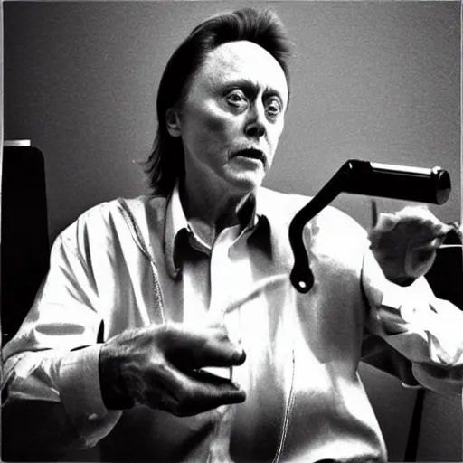 Image similar to “Christopher Walken in recording studio with a cowbell”