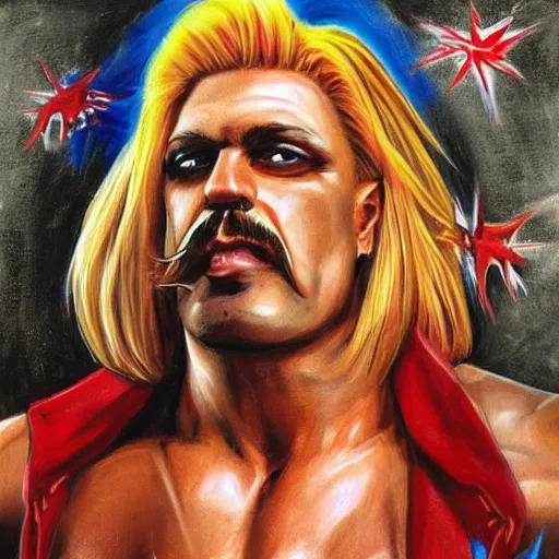 blond long hair and blond moustache wrestler, | Stable Diffusion | OpenArt