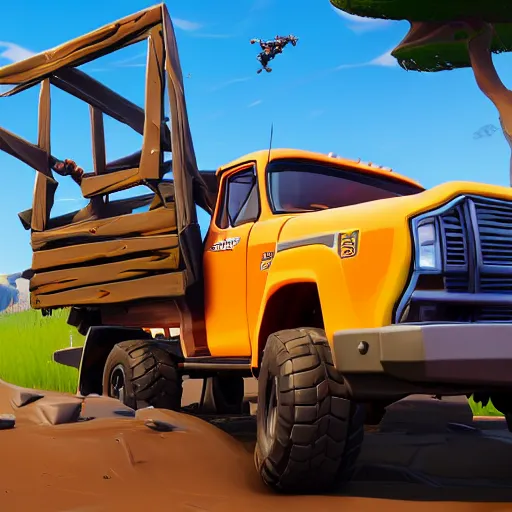 Image similar to fortnite peely driving a truck