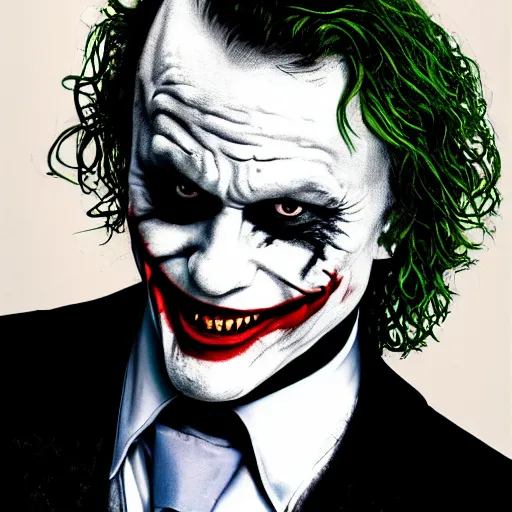 Prompt: heath ledger\'s joker, joke, very joker, the joker, the dark knight joker, very very joker, batman joker, realistic, photorealistic, high-resolution, 4k, 8k, sigma art 85mm f1.4, high contrast, large sensor dslr, professional photo, the joker, joker