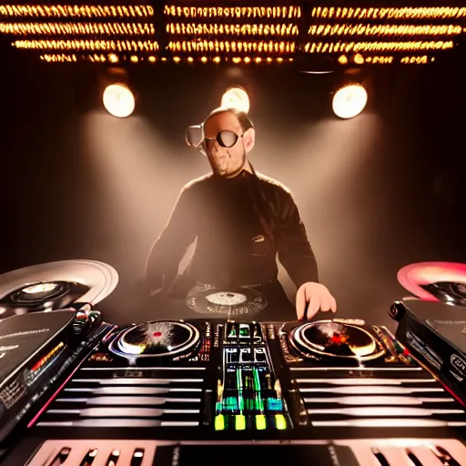 Image similar to A portrait of a DJ donkey, 8k, hyper-detailed, studio lighting