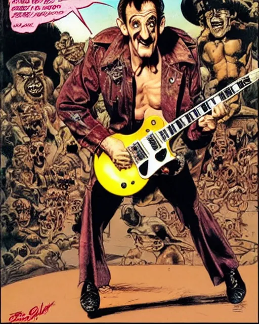 Image similar to barry chuckle ( shredding on a gibson les paul, art by glenn fabry and frank frazetta )