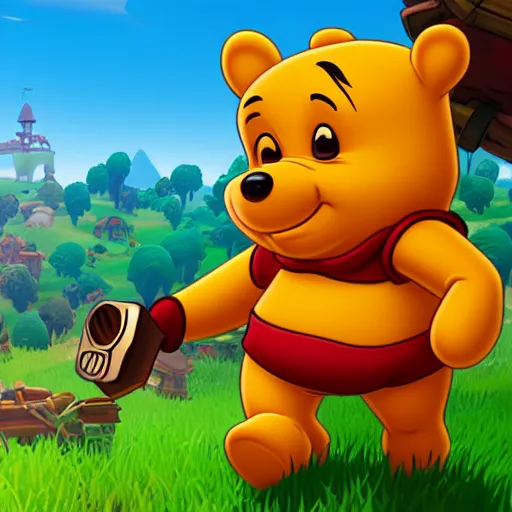 Prompt: winnie the poo as a fortnite skin