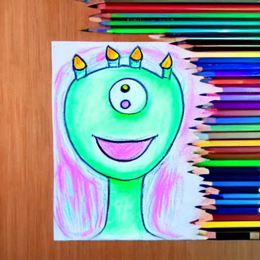 Image similar to pastel child style drawing of a monster