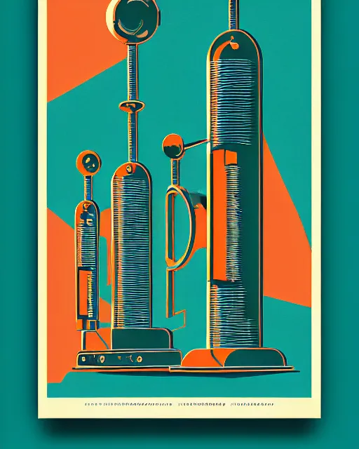 Image similar to editorial illustration scientific lab test tube telescope map microscope, colorful modern, mads berg, karolis strautniekas, christopher balaskas, fine texture, dynamic composition, detailed, matte print, dynamic perspective, halftone texture, muted color, lomography, risograph