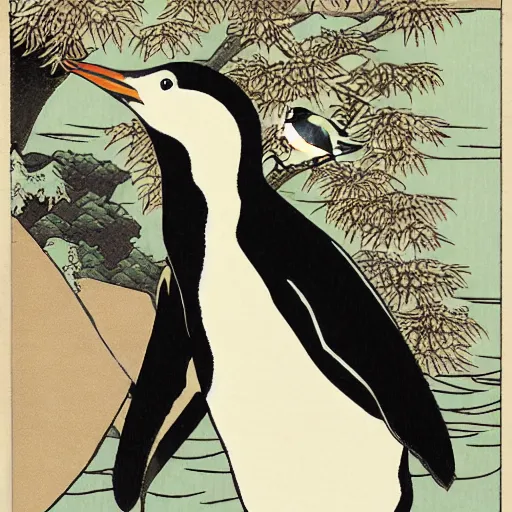 Image similar to penguin meme hokusai style with text royal road pwns j 0 0