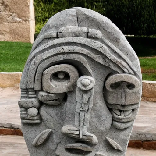 Image similar to stone sculpture of a mix of alien, mayan and gaudi influences