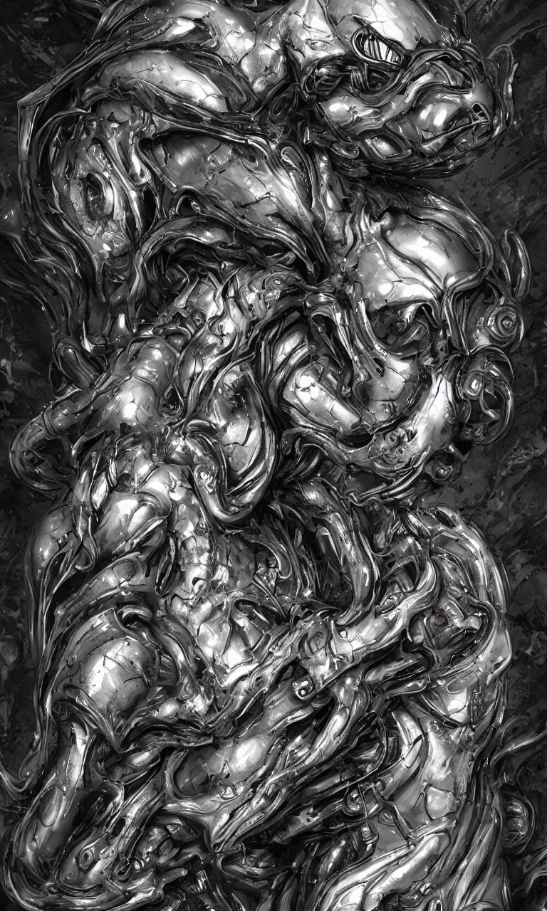 Image similar to engineer prometheus face by Artgerm, xenomorph alien, highly detailed, symmetrical long head, smooth marble surfaces, detailed ink illustration, raiden metal gear, cinematic smooth stone, deep aesthetic, concept art, post process, 4k, carved marble texture and silk cloth, latex skin, highly ornate intricate details, prometheus, evil, moody lighting, hr geiger, hayao miyazaki, indsutrial Steampunk