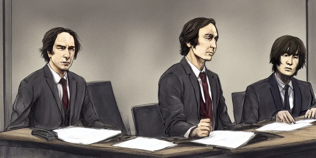 Image similar to Saul Goodman meets Osamu Dazai in court, Photorealistic art, 4K