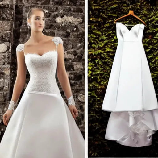 Image similar to a pauper collé of wedding dresses and tuxedos