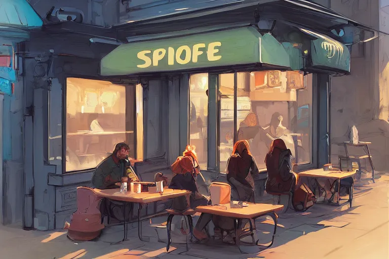 Prompt: street coffee shop, by loish trending on artstation deviantart