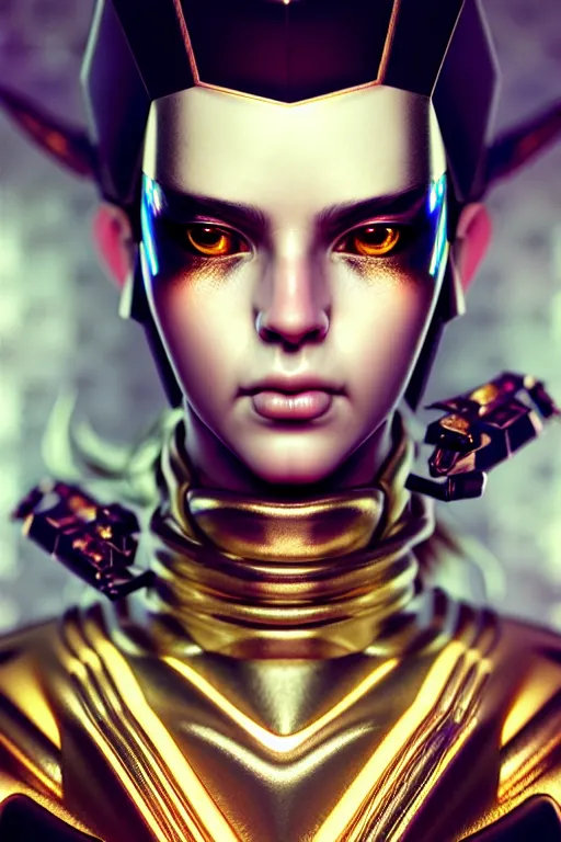 Prompt: hyperdetailed portrait of one stunningly beautiful european girl androgynous guard made of iridescent metals, smoke, leds, inspired by helmet newton, ross tran and wlop and masamune shirow and kuvshinov, concept art, intricate, photorealistic, octane render, rtx, hdr, unreal engine, dnd digital art by artgerm fine face