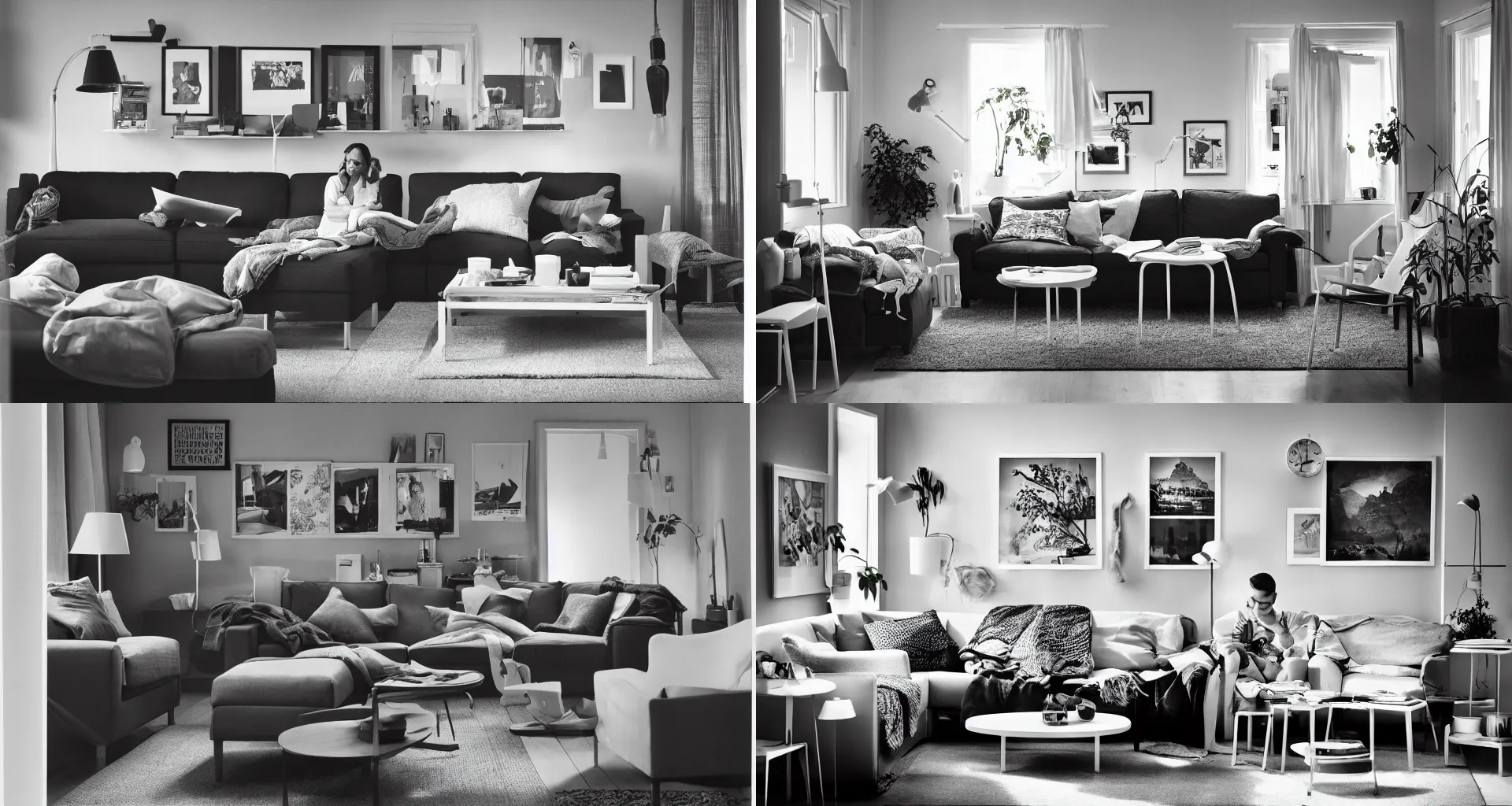 Prompt: IKEA catalogue photo of a living room, by Ansel Adams