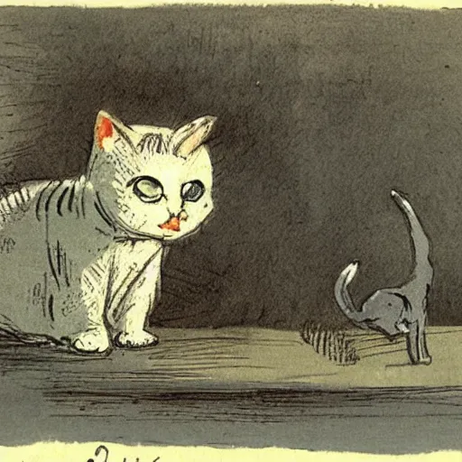 Image similar to Edward Ardizzone illustration of a cute cat