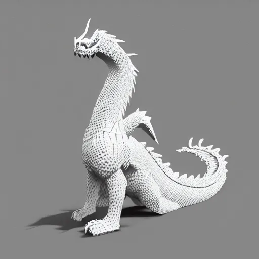 Image similar to voxel art of a snow dragon, orthographic, 4k, blender render