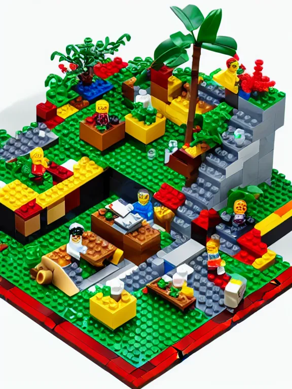 Image similar to miniature isometric lego diorama of epic fruits factory