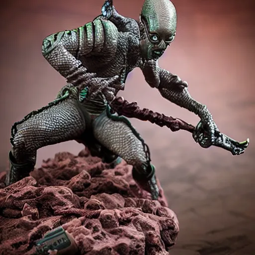 Prompt: 80mm resin detailed miniature of a Alien fighting a Female warrior, Product Introduction Photos