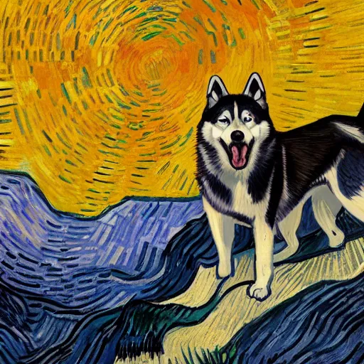 Prompt: husky howling in the night, 4 k, 8 k, trending on artstation, award - winning art, illustrated by vincent van gogh