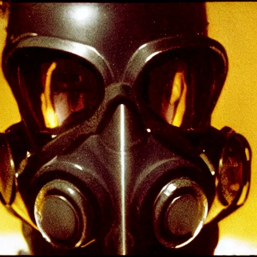 Prompt: a man wearing a hazmat suit and gasmask, in antarctica, film still, arriflex 3 5