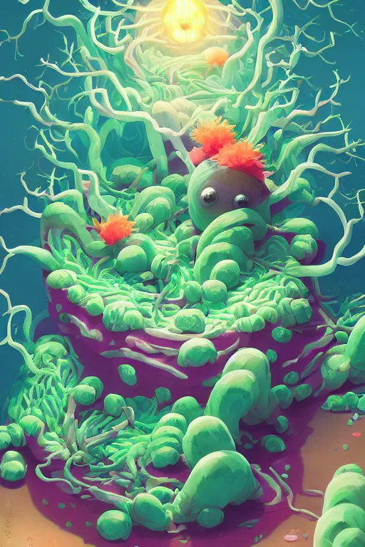 Image similar to roots cactus sushi cristal smurf ghost creature animal sushi cristal very big eye roots cactus elemental flush of force nature micro world fluo fishscale, behance hd by jesper ejsing, by rhads, makoto shinkai and lois van baarle, ilya kuvshinov, rossdraws radiating a glowing aura global illumination ray tracing hdr