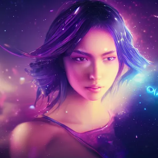 Prompt: beautiful girl galaxy background, portrait character concept style trending on artstation concept art detailed octane render cinematic photo-realistic 8k high detailed
