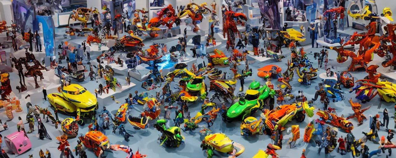 Prompt: thousands of small unbelievable futuristic toys on biggest exhibition on the planet, photorealistic, incredible small details, tons of toys mechanisms-H 576