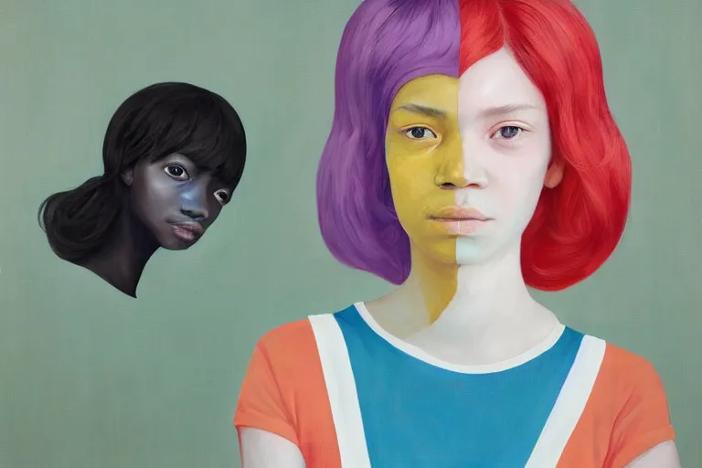 Image similar to a gamer girl with iridescent skin by amy sherald