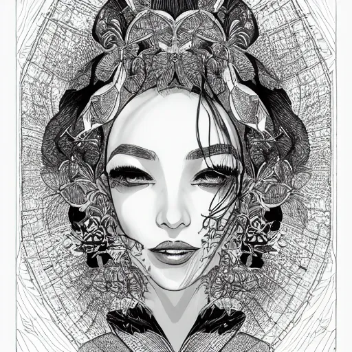 Image similar to the face of an incredibly beautiful, graceful, elegant, and sophisticated young ethnic woman dressed as a bulb of garlic, an ultrafine detailed illustration by james jean, intricate linework, bright colors, final fantasy, behance contest winner, vanitas, angular, altermodern, unreal engine 5 highly rendered, global illumination, radiant light, detailed and intricate environment