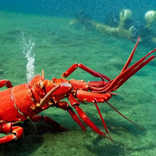 Prompt: lobsters fighting under water