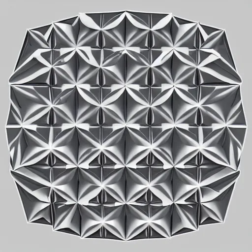 Prompt: aluminum origami tesseract illustration