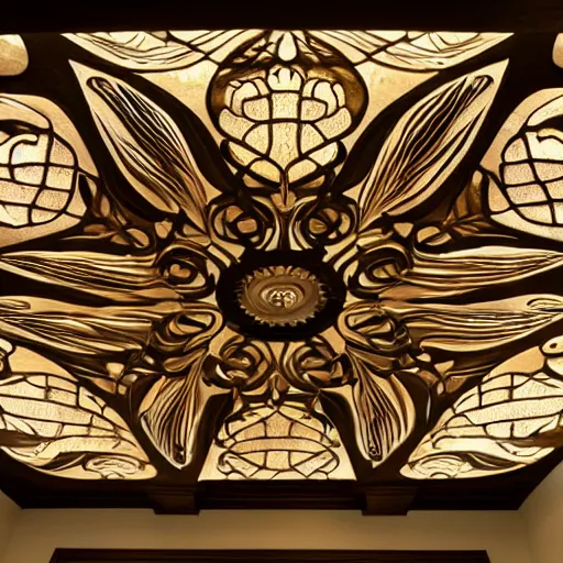 Image similar to a beautiful custom organic ceiling design, art nouveau, embossed, elegant, low profile