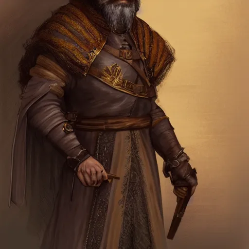 Image similar to 5 0 years old man, tall : : brown hair, stubble beard : : decorated medieval clothing : : high detail, digital art, rpg, concept art, illustration