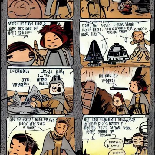 Prompt: star wars jedis in the style of calvin and hobbes, bill watterson